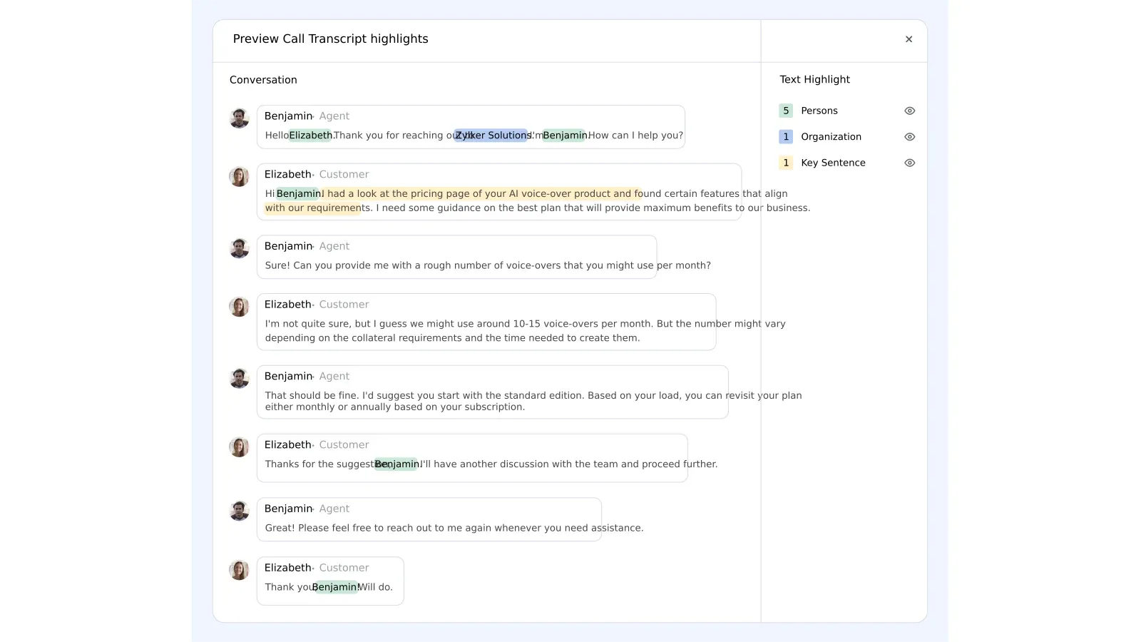Zoho CRM with Zia product interface